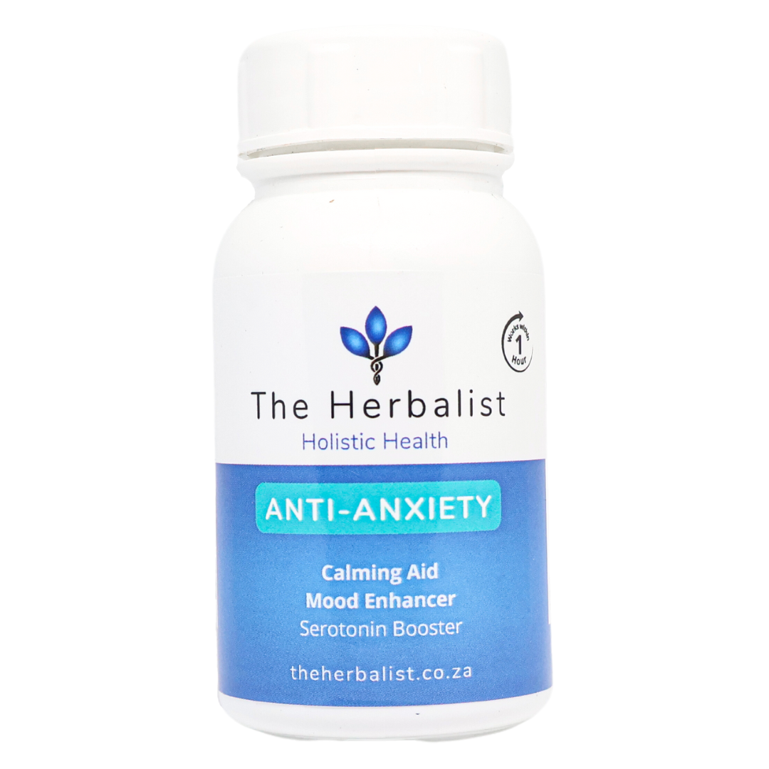 The Herbalist Anti-Anxiety supplement with calming aid, mood-enhancing, and serotonin-boosting benefits — natural anxiety relief support from South Africa