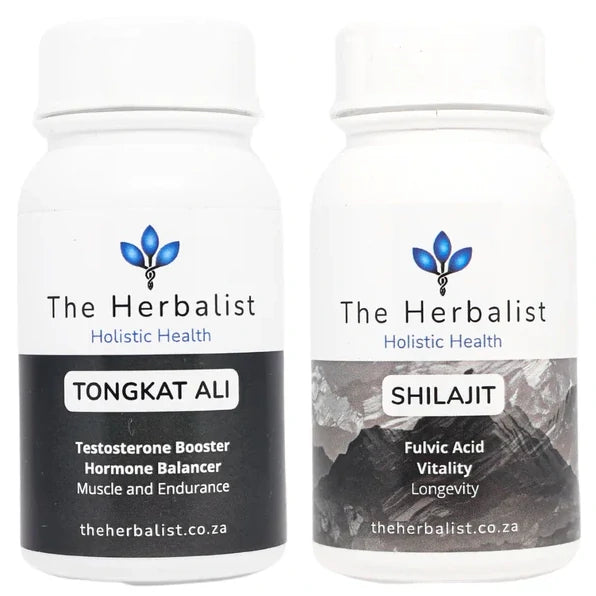 The Herbalist Tongkat Ali Capsules – natural testosterone booster and muscle support supplement. Plus, The Herbalist Shilajit Capsules – natural vitality and longevity supplement with fulvic acid for energy and stamina in South Africa