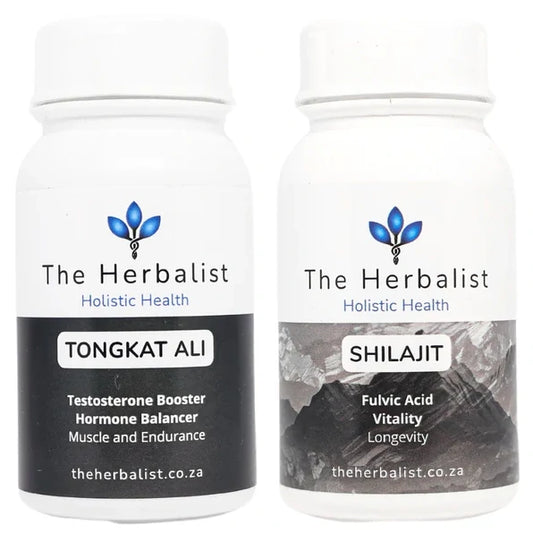 The Herbalist Tongkat Ali Capsules – natural testosterone booster and muscle support supplement. Plus, The Herbalist Shilajit Capsules – natural vitality and longevity supplement with fulvic acid for energy and stamina in South Africa